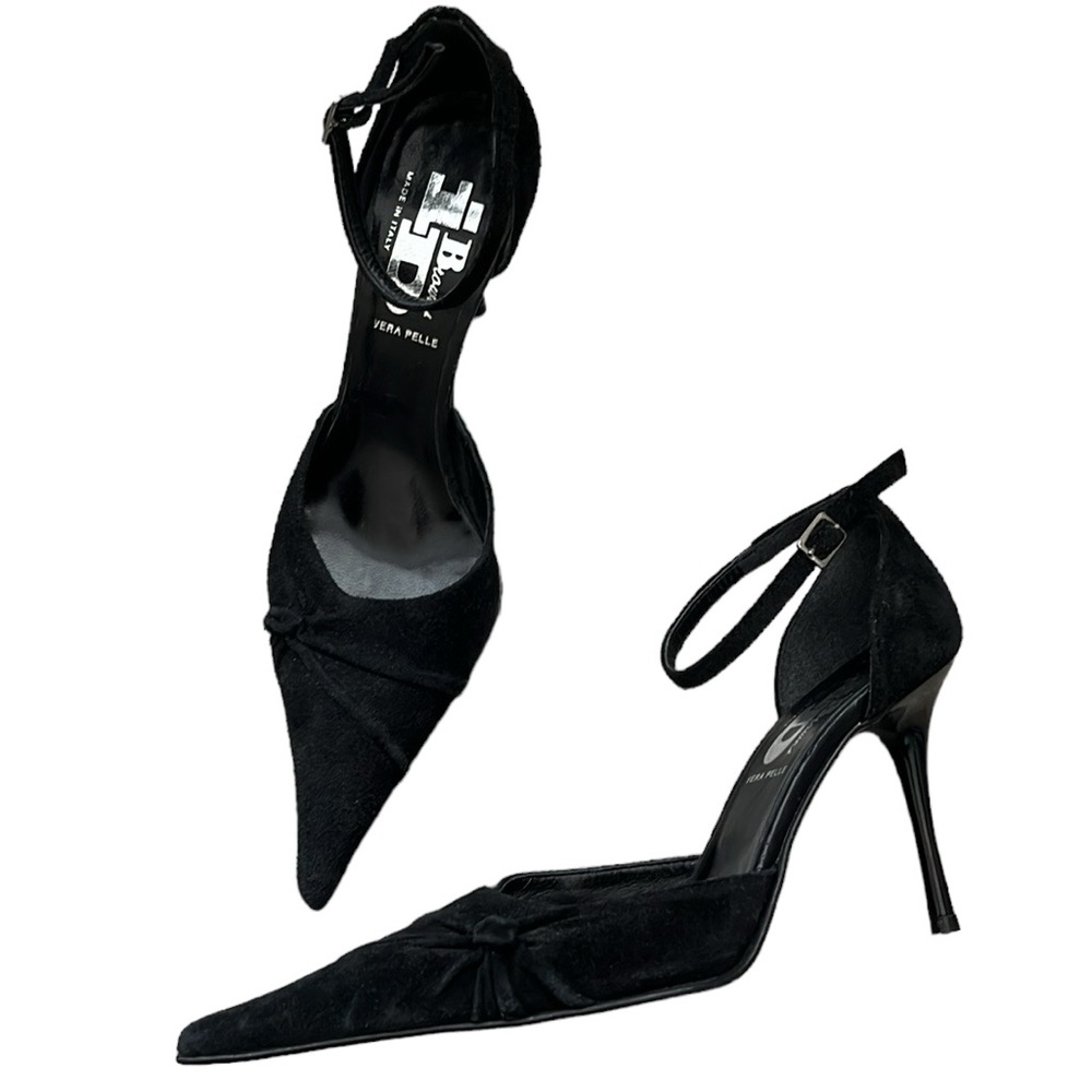 Black Suede Ankle Strap Heels Made In Italy Size 36 NEW